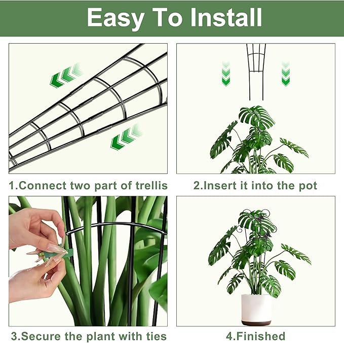 30'' Larger Plant Trellis with Ties Indoor, Expandable Metal Trellis for Climbing Plants Indoor, House Plant Climbing Support for Flowers Vine Ivy Monstera Hoya Pothos, 2P