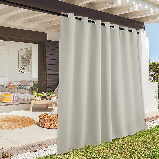 RYB HOME Extra Wide Outdoor Curtains for Patio Waterproof Heavy Duty Thermal Insulated in Summer Full Coverage Privacy for Porch, Gazebo & Pergola, W100 x L84, Natural, 1 Panel