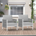 Aluminum Outdoor Sofa Armchair, HDPE Rope Patio Couch with Washable Thick Cushion, All-Weather Outdoor Patio Chairs Set of 2 for Balcony, Yard, White Frame, White