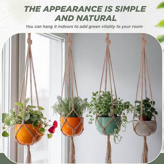 EBOOT 2 Pack 33 48 Inch Large Macrame Plant Hanger Rope to Hang Flower Pot Plant Holder for Indoor Outdoor Decorations, 4 Legs (Linen Color)
