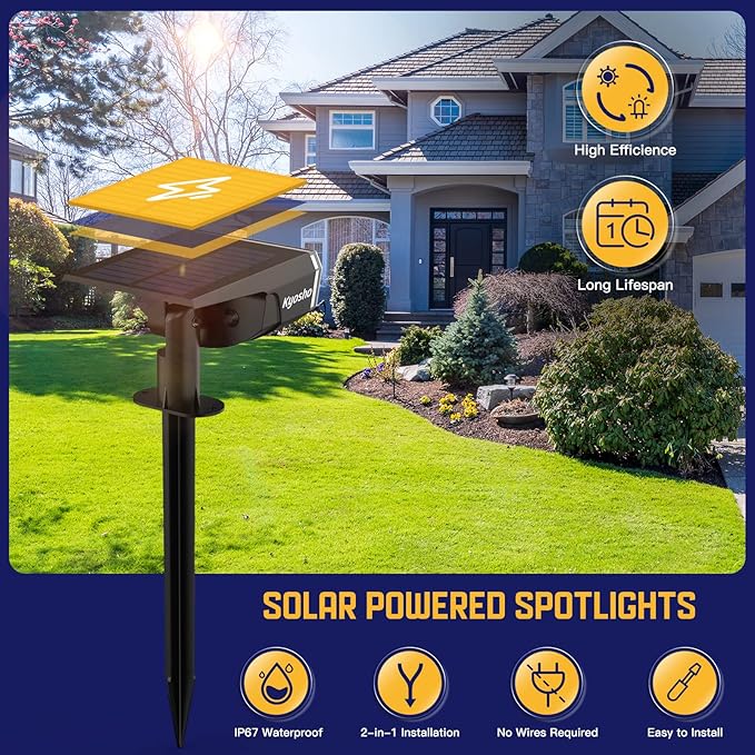 Kyosho Solar Spot Lights Outdoor, IP67 Waterproof Solar Lights for Yard, Garden and Walkways, 38 LEDs RGBW Multicolor Spotlight, 6 Pack