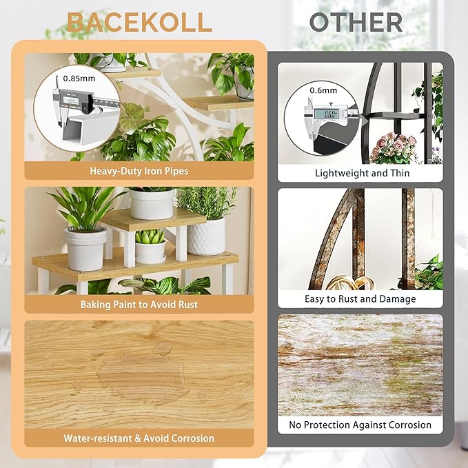 Plant Stand Indoor with Grow Lights - 62" Tall Plant Shelf, Lighted Corner Plant Stands for Indoor Growing, 8 Tiered Large Flower Holder, S-Shaped Plants Rack for Living Room, Patent Design, Natural