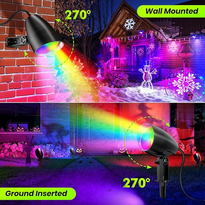 ZZXX 20W RGB Outdoor Spotlight Halloween 120V Color Changing Landscape Lights Waterproof LED Multicoloured Spotlights, Dimmable, Timer, Memory Function with US 3-Plug in (2 Pack)