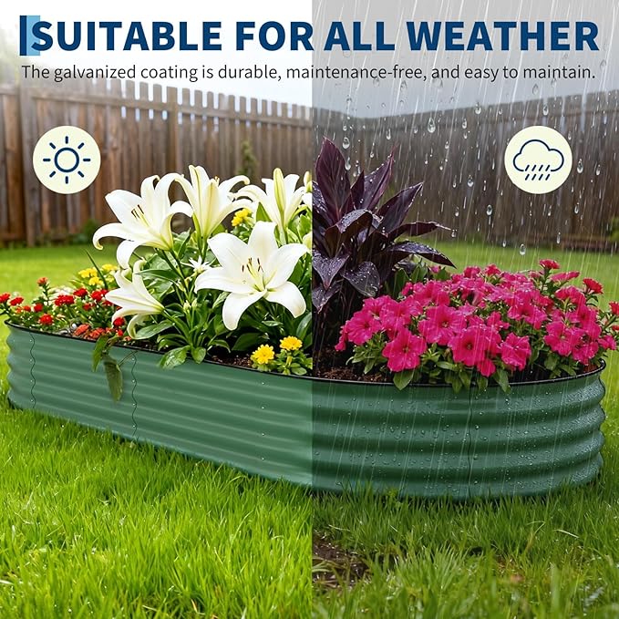 Garvee Galvanized Raised Garden Bed Outdoor, 10x4x1.5 ft Metal Planter Box for Flowers Vegetables, Rust-Resistant Raised Garden Beds for Gardening, Easy Assembly Outdoor Garden Box & Planters, Green