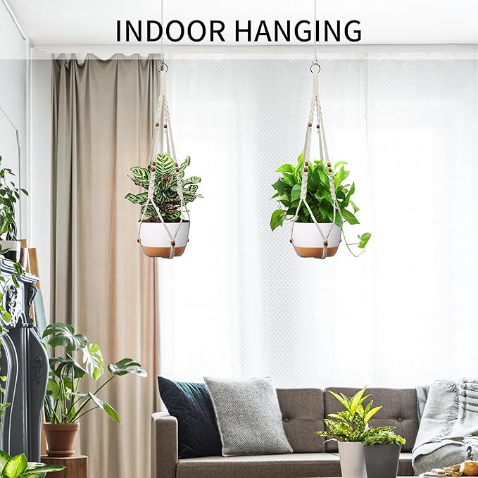 Macrame Plant Hanger - Fits 6 to 15 inches Pots for Indoor Outdoor, 43 Inch, Set of 2, Ivory (POTS NOT Included)