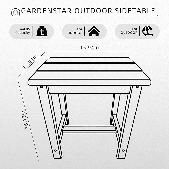Adirondack Square Side Table,one-Tier Outdoor end Table, Patio Side Table for Pool,Porch,Backyard,Relaxing Companion