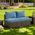 Wisteria Lane Patio Furniture Set, 2 Pieces Armless Wicker Outdoor Furniture Patio Couch with Washable Cushions, Oversized Outdoor Sectional for Garden, Poolside, Backyard, Blue