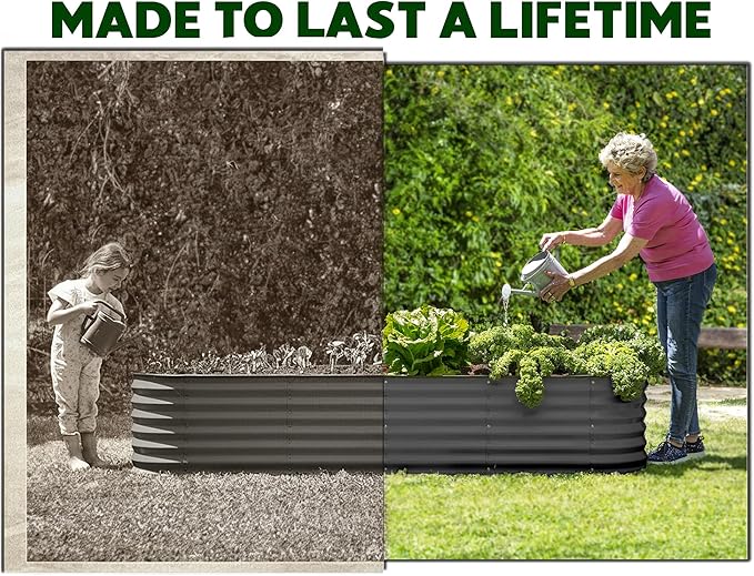 9-in-1 Galvanized Steel Raised Garden Bed // 8×2×1.5 ft Modular Planter for Gardening, Vegetables, Flowers // 18" Tall Metal Raised Garden Beds Outdoor (Gray) // Patented Design Planter Box
