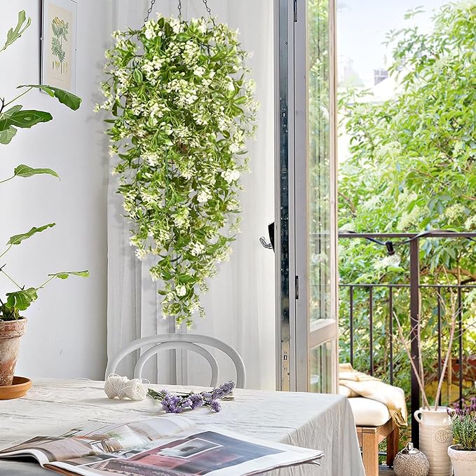 Waipfaru 4pcs Fake Hanging Plants, Artificial Hanging Flowers Faux Ivy Pothos Vines Greenery for Wall Home Bedroom Living Room Aesthetic Kitchen Office Aesthetic Kitchen Indoor Outdoor Decor