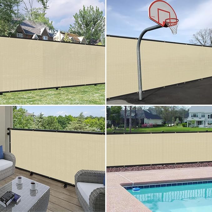 Windscreen4less Privacy Fence Screen Heavy Duty Windscreen Fencing Mesh Fabric Shade Net Cover with Brass Grommtes for Outdoor Wall Garden Yard Pool Deck, 6'x19' Beige