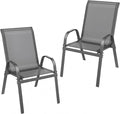 ONBRILL Patio Chairs set of 2, Easy Assembly Stackable Outdoor Dining Chairs with Wide Seat and Sturdy Metal Frame, Breathable All Weather Textilene Outdoor Chairs Set of 2 for Deck, Pool, Porch, Grey