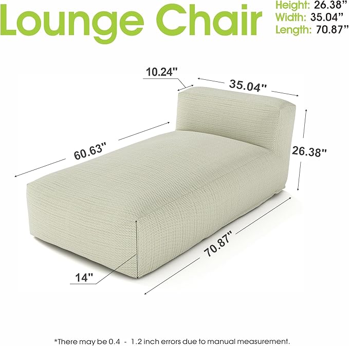 Outdoor Bean Bag Lounger Chair, Big Comfy Outdoor Daybed for Sunbathing and Tanning - Water-Resistant Patio Chaise and Pool Sun Lounger Furniture for Beach Deck (Sage Green)