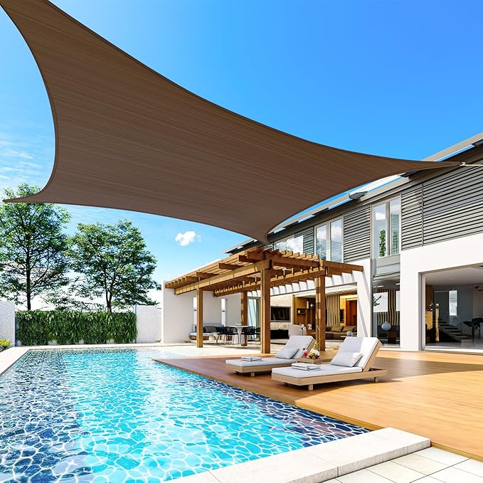 Quictent 20x16ft 185G HDPE Rectangle Sun Shade Sail Canopy 98% UV Block Outdoor Patio Garden with Hardware Kit (Brown)