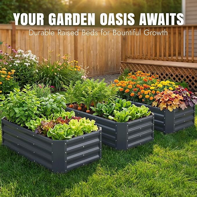 INNO STAGE 4×2×1ft Galvanized Raised Garden Bed Kit, Galvanized Planter Raised Garden Boxes Outdoor, Large Metal Raised Garden Beds for Vegetables, Flowers, Herbs, and Succulents, Grey