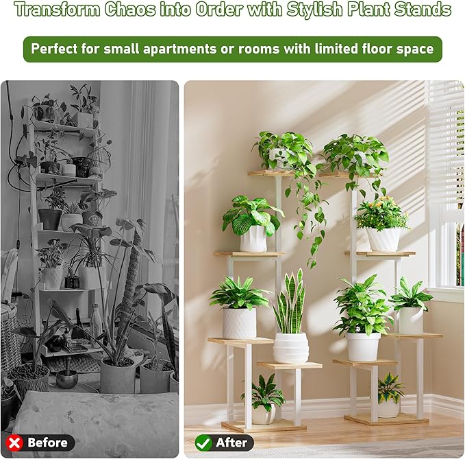 LATIBELL Plant Stand Indoor with Grow Light - 2 Pack Metal Plant Shelf for Indoor Plants Multiple, 5 Tiered Corner Plant Stand Shelves, Plant Rack Display Flower Holder for Living Room Patio (White)