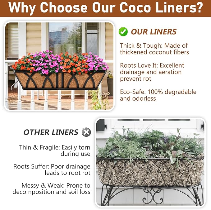 Riare 2 Pack 48 Inch Rectangle Coconut Liners for Planters, Natural Coconut Fiber Planter Liners, Window Box Liner Trough Coco Liner for Outdoor Flower, Garden Wall, Deck & Fence Planter Boxes