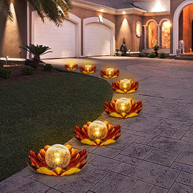 WNP Solar Flower Light Outdoor Christmas Decorative,Garden Solar Powered Lights,Yard Solar Glass Ball Light with Metal Petal for Tabletop Decor Birthday Gift for Her,Christmas Gifts for Women