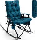 EVER ADVANCED Oversized Folding Rocking Camping Chair, Padded Portable Rocker Chair for Patio, Lawn and Outdoors, Heavy Duty Hard Armchair for Adults Supports 400lbs, Green