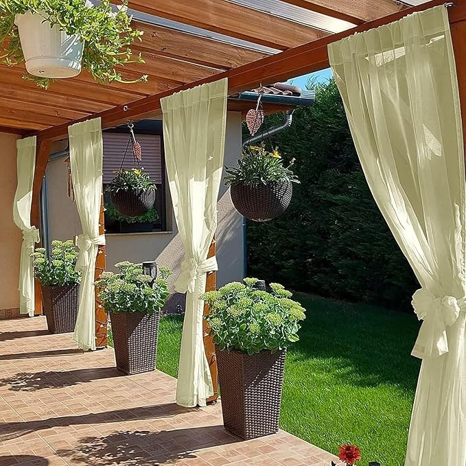 SpaceDresser Waterproof Outdoor Sheer Curtains for Patio - 2 Panels Rod Pocket Indoor Voile Sheer Curtain for Living Room,52W x 84L inch, Sage Green