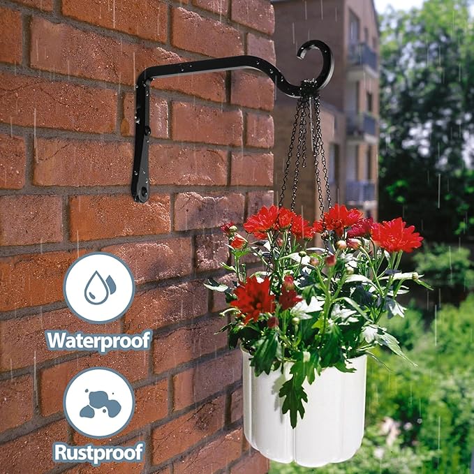 BOLITE Plant Hangers, 6 Inch Hanging Plant Brackets Outdoor Indoor, Wall Hooks for Hummingbird Feeders, Bird Feeders, Planters, Lanterns, Wind Chimes, Home Decor, 2 Pack, Black, Gifts for Women Men