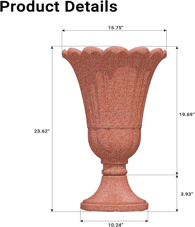 23" Tall Planters for Outdoor Plants Set of 2, Planter with Drainage Holes and Petal Design, Large Outdoor Planters for Porch, Garden, Indoor, Red
