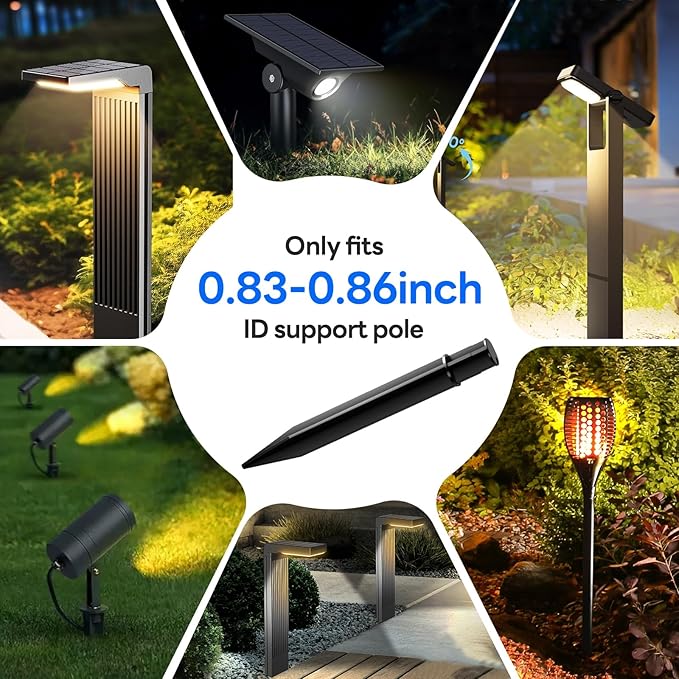 8 Pack Reinforced Ground Stakes, 0.83" x 8.27" Solar Lights Spikes, ABS Plastic Replacement Nails for Solar Pathway Lights Spot Lights Torch Lights Garden Lights