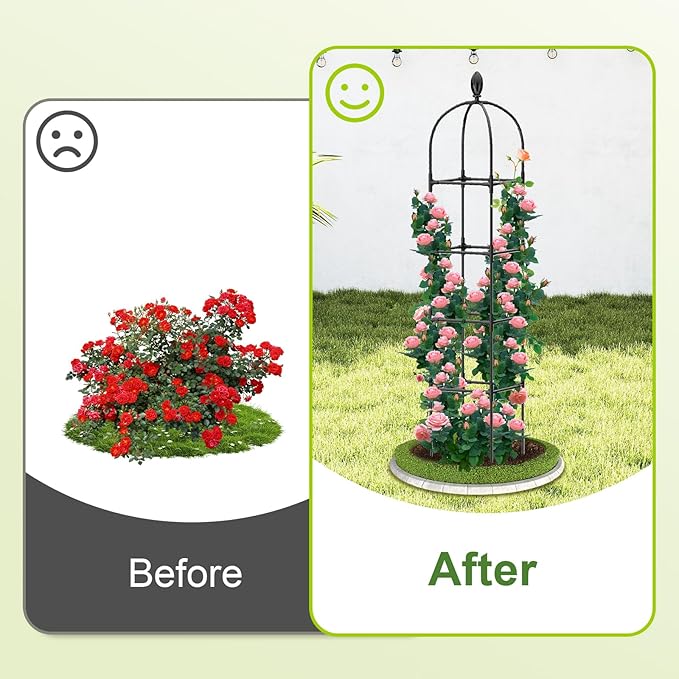 2 Pack Garden Obelisk Trellis, 70" Tall Plant Support for Climbing Vine, Metal Covered Plastic Coating Rustproof Heavy Duty Rose Trellis Indoor Outdoor(Black, 70 * 11.8 * 11.8IN（H*W*L）)