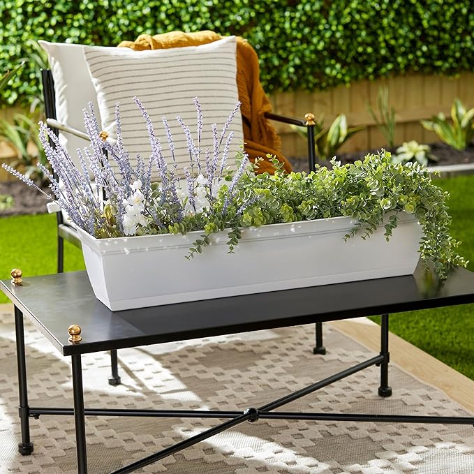 The HC Companies Indoor Outdoor 30 Inch Eclipse Series Window Flower Garden Ornamental Planter Box with Removable Attached Saucer, White (2 Pack)