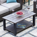 Grand patio Outdoor Coffee Table with Wicker Shelf Storage, 40-inch Rectangle Modern Patio Coffee Table with Faux Wood Tabletop, Fits with Outdoor Conversation Set