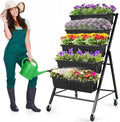 Homdox 4FT Vertical Garden Bed, 5 Tiers Raised Garden Planter, 25.6 * 26 * 48Inch with 4 Hooks & 4 Wheels, Vegetable Flower Stand for Garden Patio Yard, Black