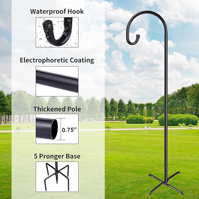 Ottsuls Bird Feeder Pole, 2 Pack 76 Inch Shepherds Hooks for Outdoor with 5 Prongs Adjustable for Hanging Lantern, Hummingbird Feeder, Plant,Garden Stake Plant Stand Hanger Weddings Décor