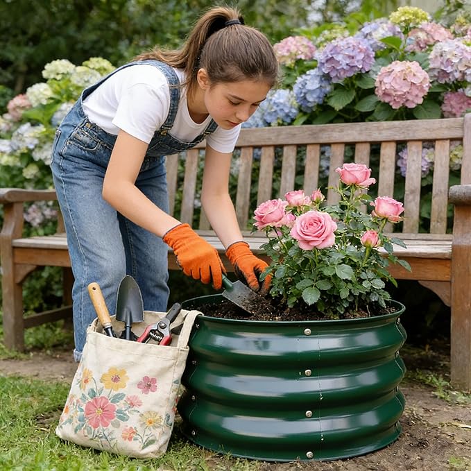 GARDMAX 2 Pack 2x2x1FT Galvanized Round Raised Garden Bed Kit, Metal Planter Boxes Outdoor with Easy Assembly, Large Garden Bed for Vegetables, Fruits, Flower, Herbs Dark Green