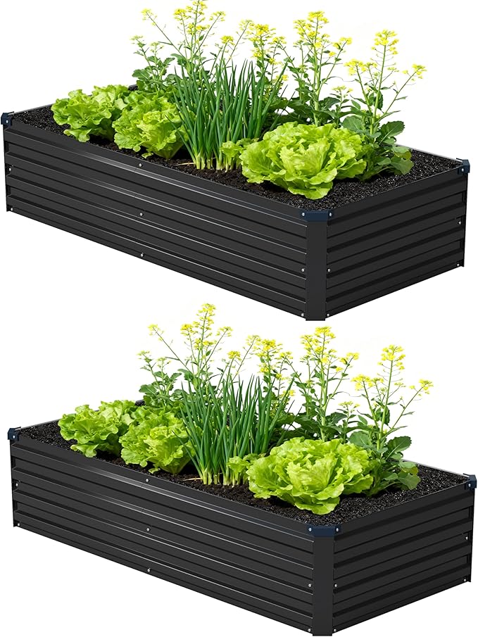 6x1.5x1ft(2 Pack) Galvanized Raised Garden Bed,Outdoor Planter Box Metal Patio Kit Planting Bed for Vegetables Flowers Herb,Black