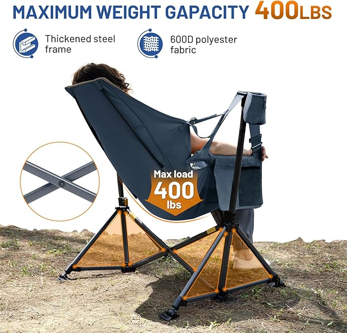 TIMBER RIDGE Hammock Camping Chair, Oversized Swinging Hammock Chair with Adjustable Back and Seat for Outdoor Lawn, Sports, Supports 400lbs, Blue