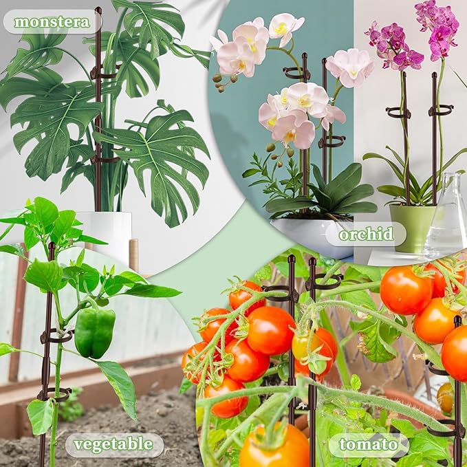 Plant Stakes 17inch &11inch SupKing 16Pcs Adjustable Flower Support Poles Orchid Sticks with Clips for Indoor Outdoor Garden Potted Tomato Rose Amaryllis Vegetables Comes with 20 Ties (Brown)