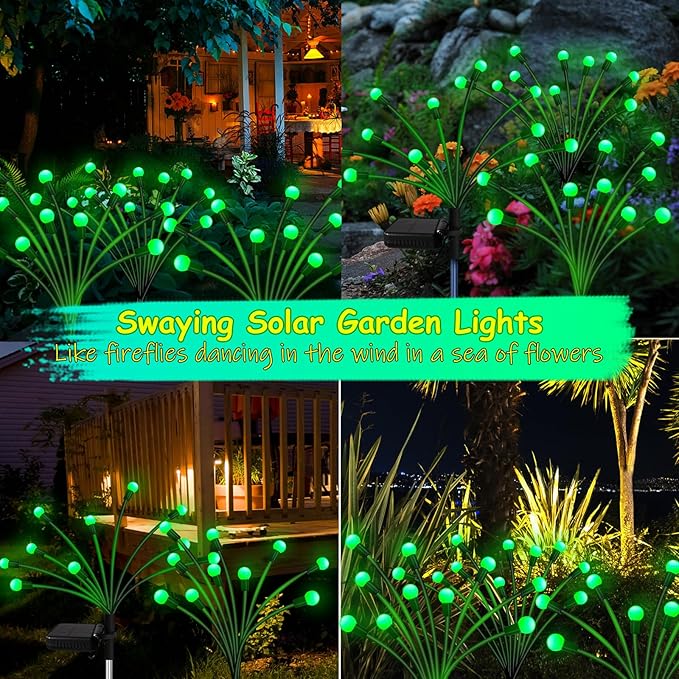 Kohlrabi Solar St Patricks Day Lights Outdoor, 2 Pack 20 LED Solar Green Firefly Lights, Waterproof Wind Swaying Light for St. Patrick's Day Irish Day Outside Yard Patio Decoration