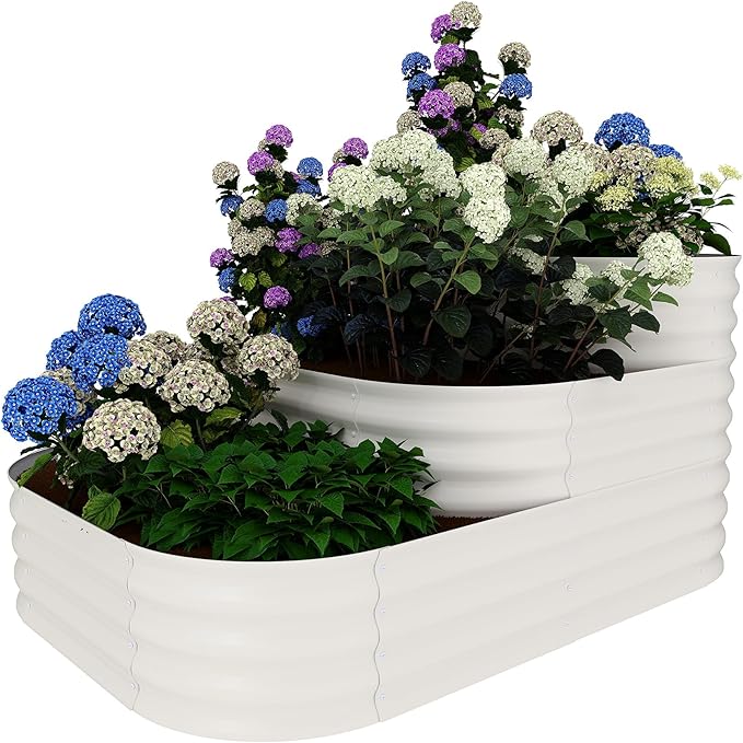 Galvanized Raised Garden Bed Kit - 61x42x31 in Outdoor Planter Box for Vegetables, Herbs, Flowers. Modular 3-in-1 Raised Garden Beds Outdoor with Open Base, Garden Box for Deep Root Growth, White