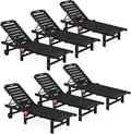 SERWALL Outdoor Chaise Lounge Set of 6, HDPE Pool Lounge Chair with 5-Position Adjustable Backrest, Patio Lounger with Rolling Wheels & Cup Holder for Pool, Black