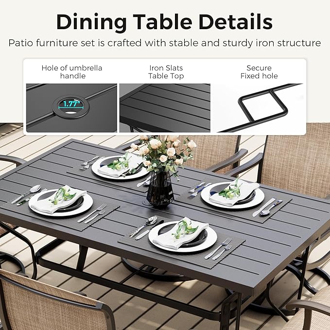 Pamapic 7-Piece Patio Dining Furniture Set with Swivel Chairs, Outdoor Table & 6 Textilene Chairs for Garden, Backyard, Pool, Deck, Beige