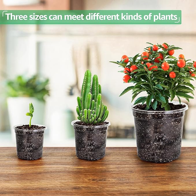36 Packs 5/4/3.5 Inch Reinforced Clear Nursery Pots with Drainage Hole, Transparent Variety Pack Plastic Plant Pot Seedling Planter for Vegetable Propagation, Root Cutting, Seed Starting