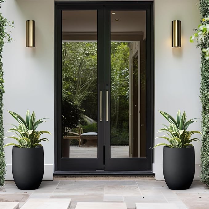 Kante 16.5 Inch Tall Concrete Planter, Large Indoor Outdoor Plant Pot with Drainage, Smooth Black Finish with Painted Interior, Ideal for Porch, Home, Garden, Patio