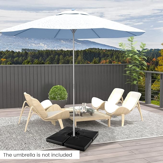 Tangkula 4-Piece 20L Cantilever Offset Patio Umbrella Base, 284 Lbs Heavy-Duty Water & Sand Filled Umbrella Stand, Square Weighted Plate Set with Easy-Fill Spouts, Black