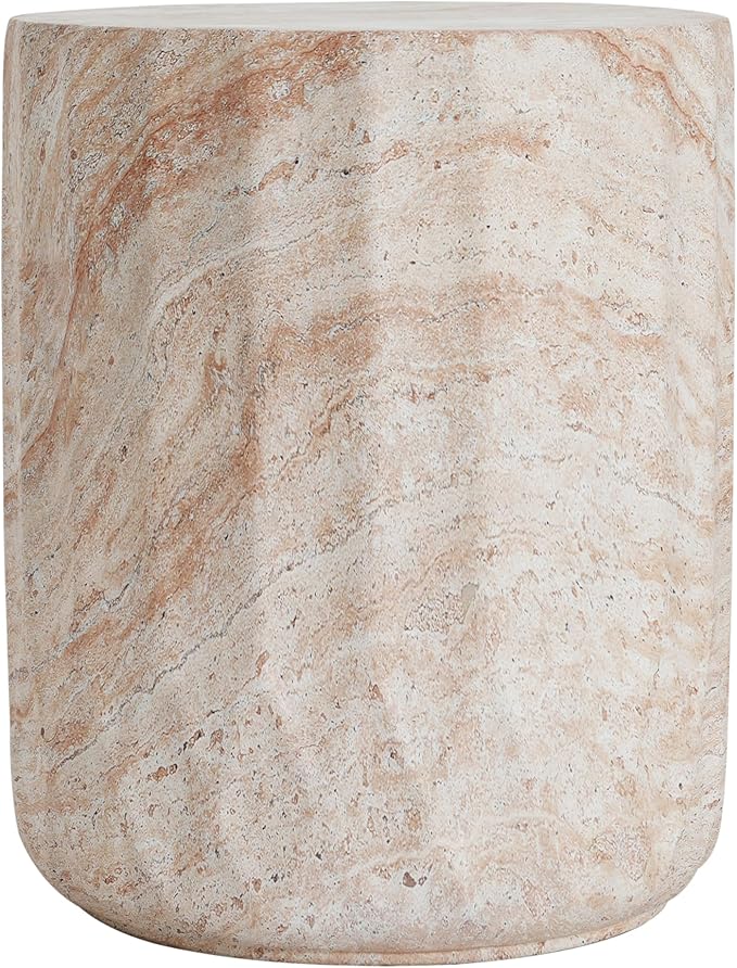 Christopher Knight Home Jayme 18.5" Indoor Outdoor Cylinder Accent Side Table, Patio Decorative End Table, Lightweight Concrete Garden Stool for Patio Living Room Balcony & Garden Decor, Travertine
