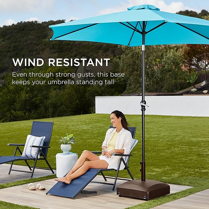 Best Choice Products 123lb Capacity Fillable Mobile Umbrella Base Heavy Duty Market Stand for Patio, Deck, Poolside w/ 4 Wheels, 2 Locks, 2 Knobs, Wind-Resistant Design - Bronze