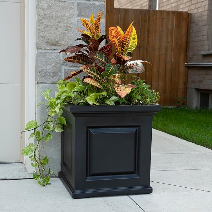 Mayne Nantucket 20-Inch Square Planter – Self-Watering, Weather-Resistant Planter for Flowers – Durable Outdoor Design for Patio, Porch, or Entryway
