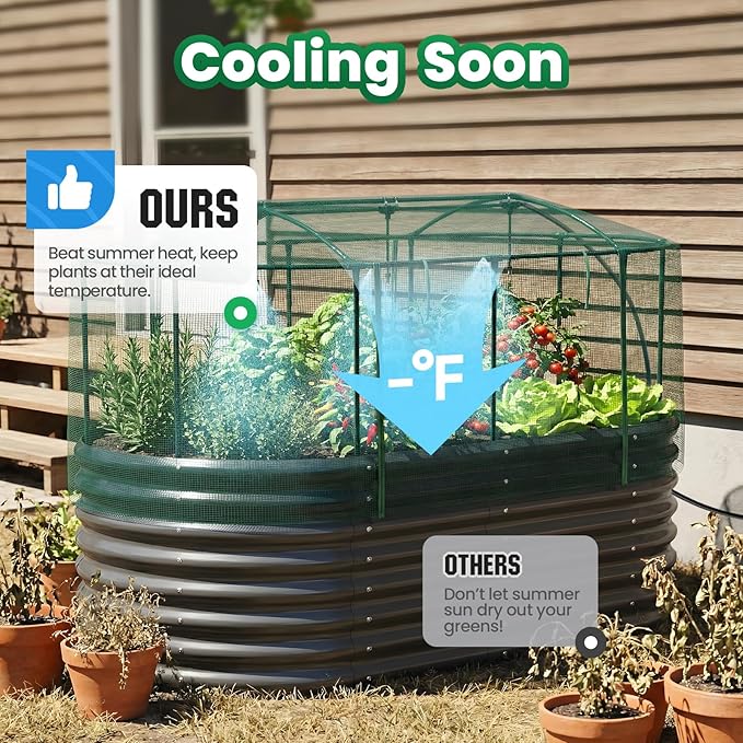Quictent Galvanized Raised Garden Bed Kit with Self Watering System and Mesh Cover, Large Oval Metal Outdoor Planter Garden Boxes for Vegetables Herbs Flowers, 6x3x2Ft