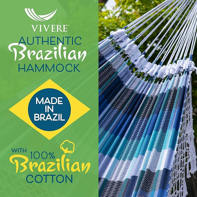 Vivere Authentic Brazilian Cotton Hammock - 450 lb Capacity (Marina)