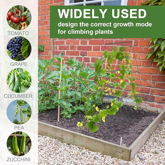 Cucumber Trellis for Raised Bed, Garden Trellis for Climbing Plants Outdoor with Climbing Net and Plant Support Clip for Cucumber, Vegetable, Flowers (18" W x 46" H-2pack)