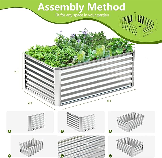 4x2x2FT Galvanized Raised Garden Bed,Galvanized Planter Boxes Outdoor, Large Metal Raised Garden Beds for Vegetables-Silver