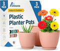 Pink Plant Pots with Drainage Holes & Saucers 3 Pack, Indoor & Outdoor Stackable Space-Saving Planters for Houseplants & Flowers, (7", 6.7", and 6" Inches), Durable & Weatherproof Materials